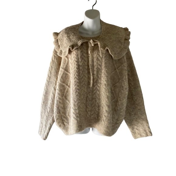 NWT MNG Mango Curve Chunky Cable Knit Sweater Ivory Beige/Collar Detail Plus 4XL - Picture 3 of 11